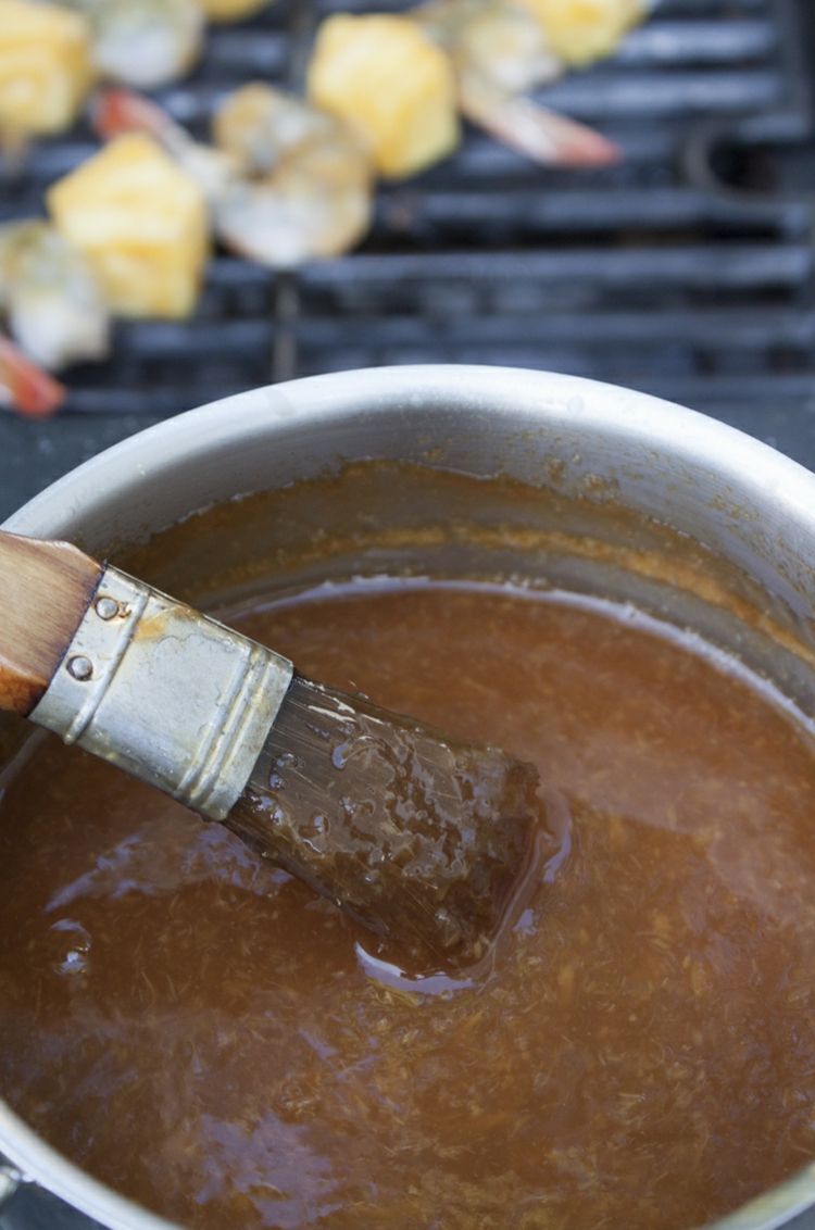 gegrillte ananas garnelen spieße bier teriyaki sauce