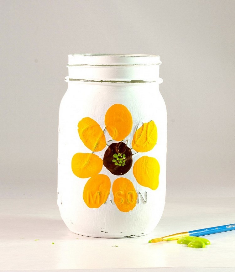 glasbehälter vase bemalen sonnenblume