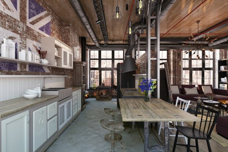 küche essbereich möbel industrial design beton holz