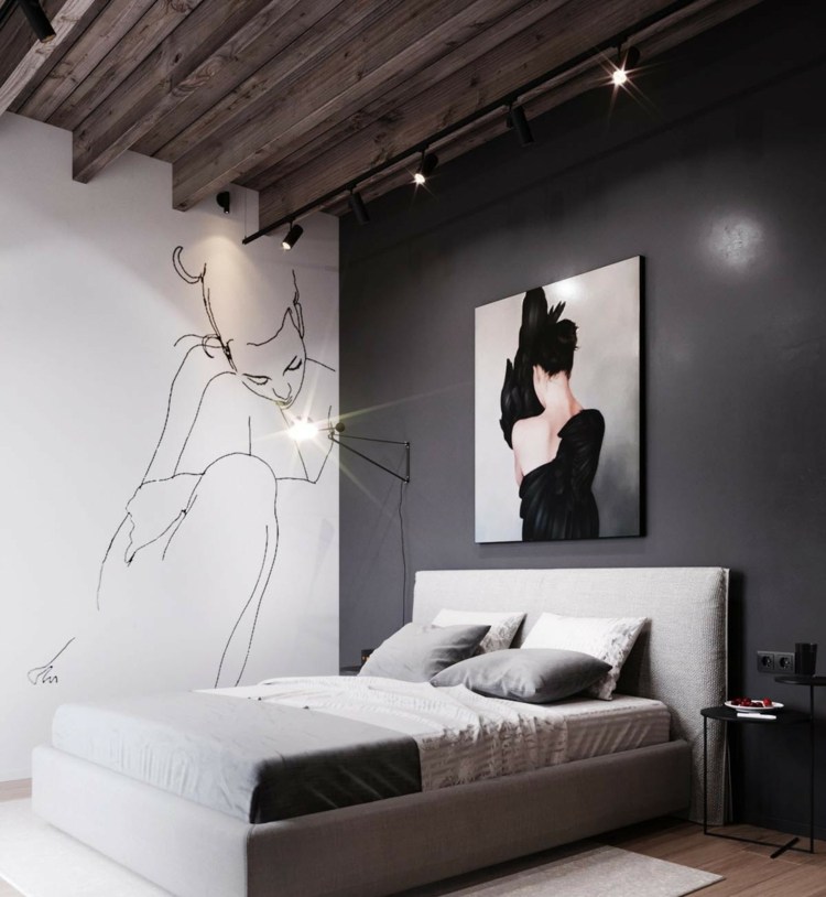 schlafzimmer moderne einrichtung industrial style deko lampe wandgestaltung