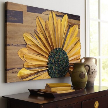 sommerdeko ideen wohnung wandbild holz sonnenblume