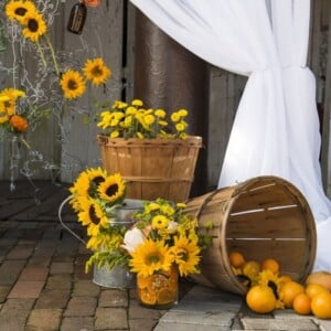 sommerdeko mit sonnenblumen garten terrasse rustikal