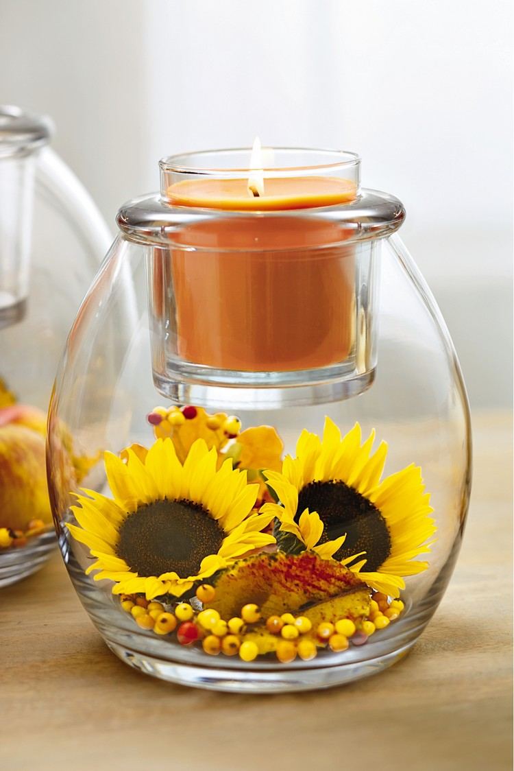 sommerdeko sonnenblumen teelichthalter glas durchsichtig