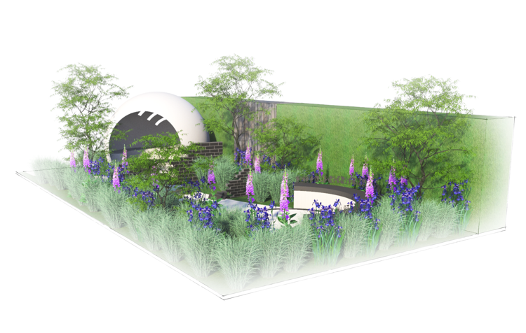 Gartenskizze Lupinen Ziergräser Sichtschutzhecke