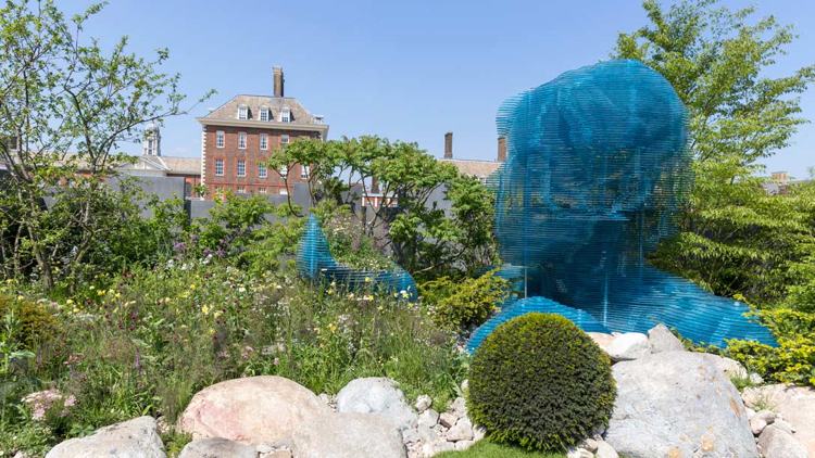 Gartenskulptur 3D Look blaue Kunststoffplatten Mneschengestalt