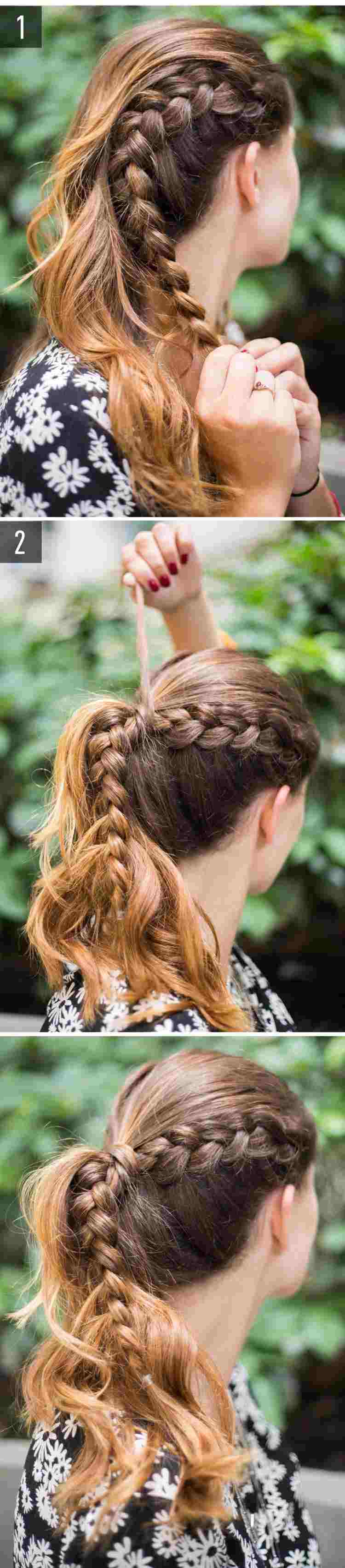 Teenager Frisuren Mädchen mit Seitenzopf und Pferdeschwanz lange Haare