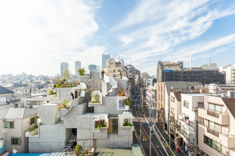 Urbanes Grün Sichtbeton Wohngebäude Tokio