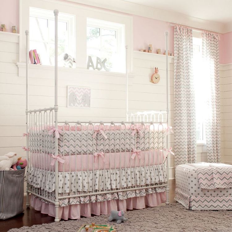 babyzimmer deko textilien pünktchen chevron muster kombinieren
