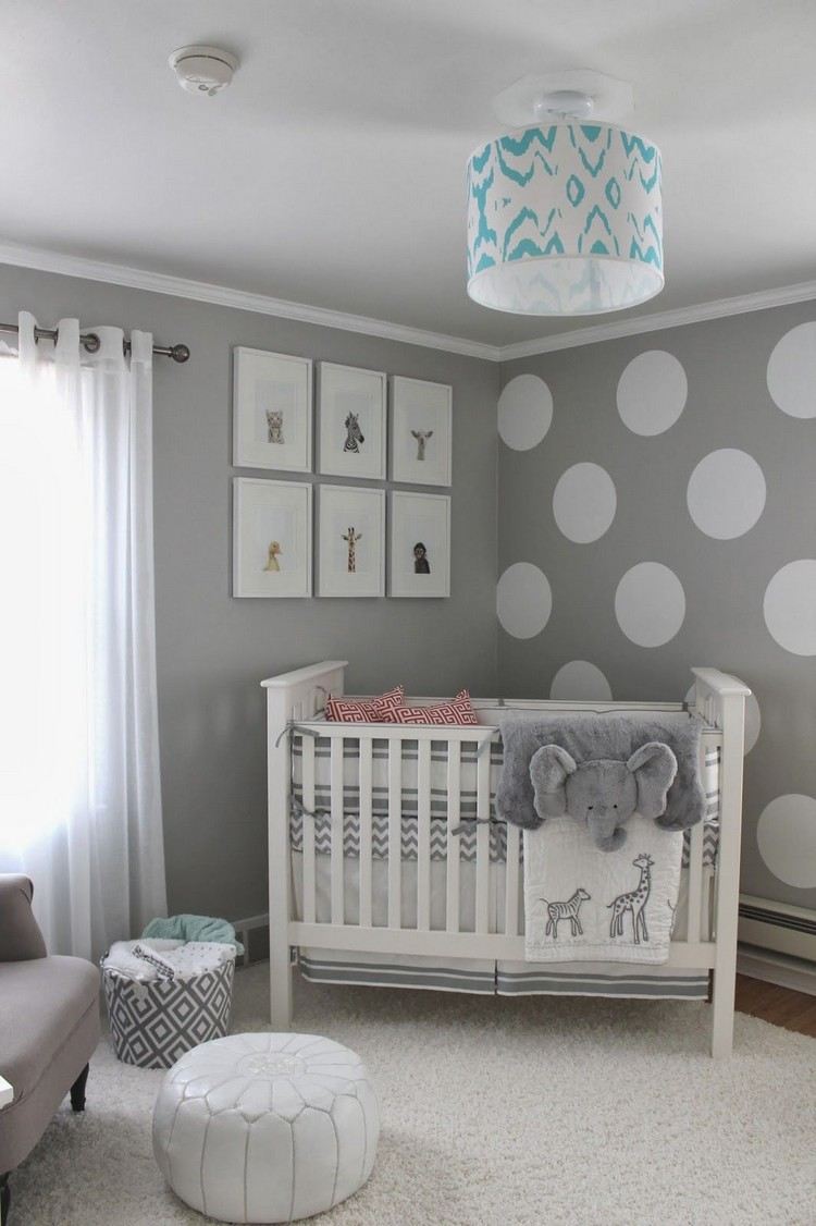 babyzimmer grau weiß ideen wandgestaltung punkte muster