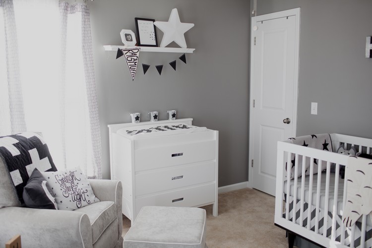 babyzimmer ideen farben grau weiß deko sterne