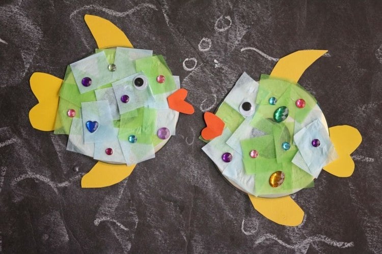 diy projekte für kinder fische basteln papierschnipsel glitzersteinchen