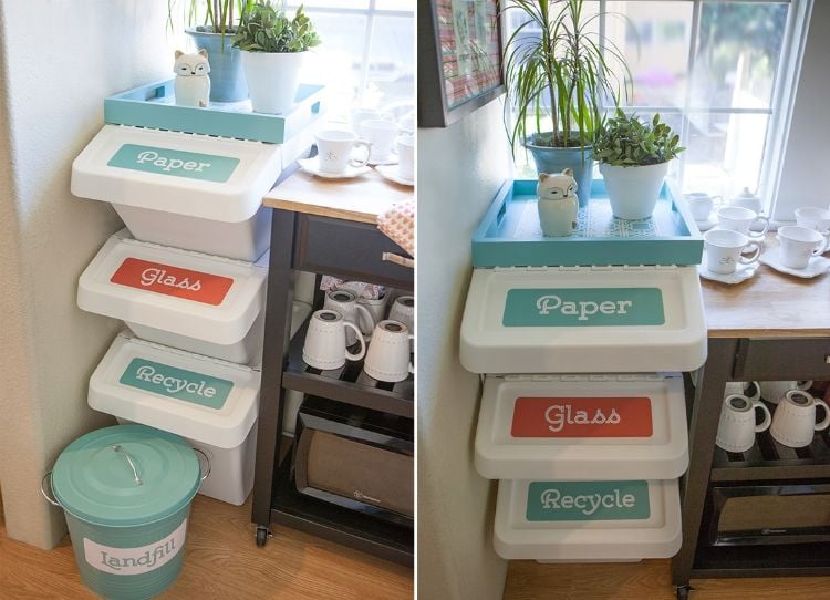 einbau mülleimer kreativ haus design tipps abfallbehälter verstecken innenraum stilvoll plastikbehälter etiketten