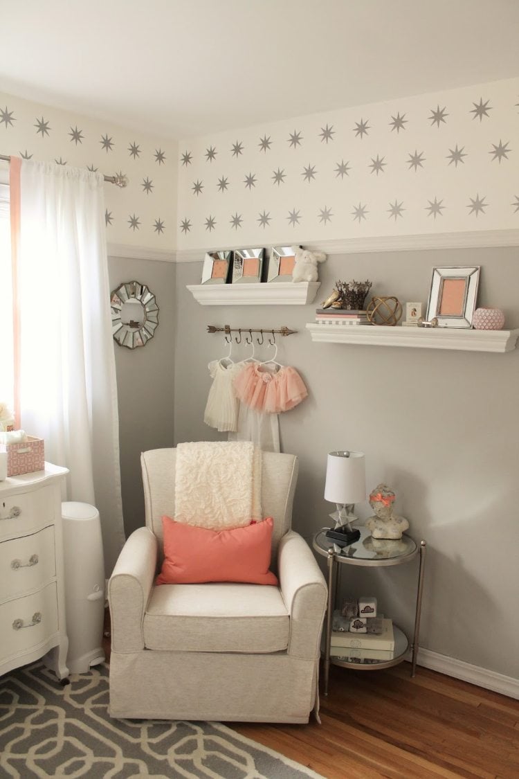 einrichtungsideen babyzimmer grau rosa weiß sterne wand