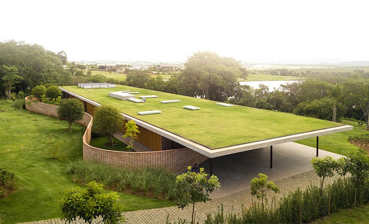 extensive dachbegrünung design planar house brasilien gründach mauerwerk natur grünfläche architektur mauerwerk ziegelstein