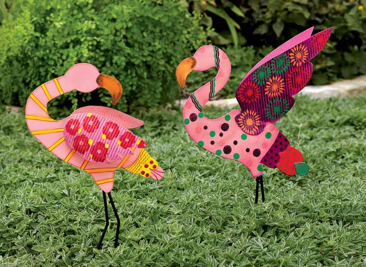 flamingo deko garten metall patchwork