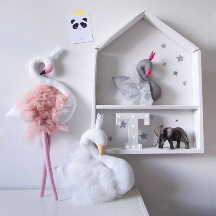 flamingo kinderzimmer deko plüschtiere rosa weiß grau