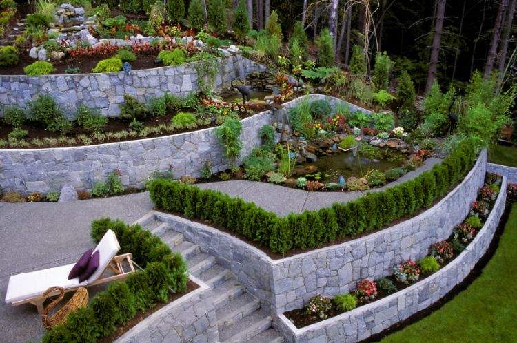 garten terrassieren hanggarten terrassengarten gestaltung gartenbau stürzmauer pflanzen liege