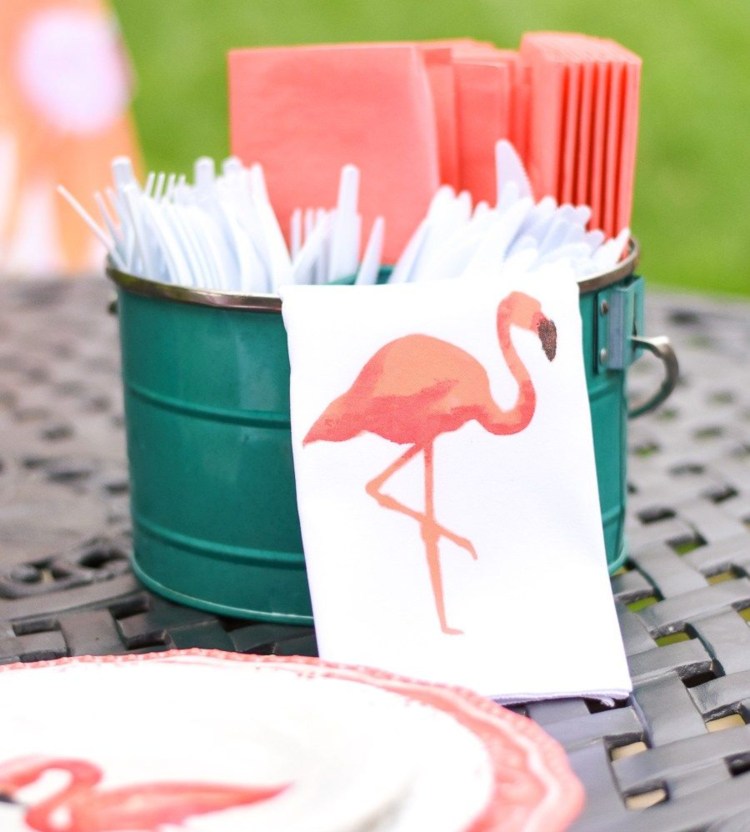grillparty ideen servietten flamingo print