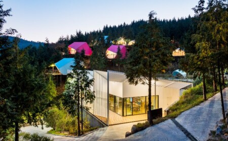 luxus campingplatz glamping südkorea architektur wald design resort ferienort restaurant gebäude aussicht zelte