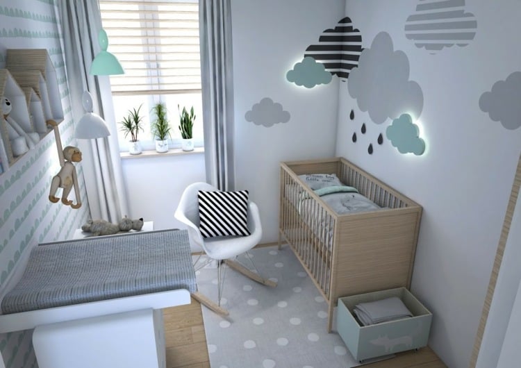 modernes babyzimmer in mint und grau attraktive wanddekoration teppich gepunktet wickelkommode