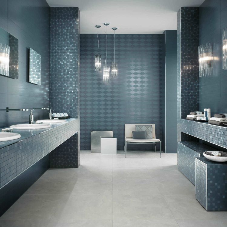 quarz arbeitsplatte badezimmer quarzkomposit badezimmerausstattung material blau farbe minimalistisch sauber