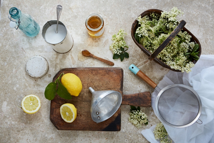 rezepte mit holunderblüten sirup zutaten zucker honig zitrone