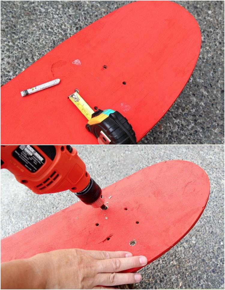 schaukel für kinder selber machen diy projekt garten basteln altes skateboard brett ausmessen löcher bohren