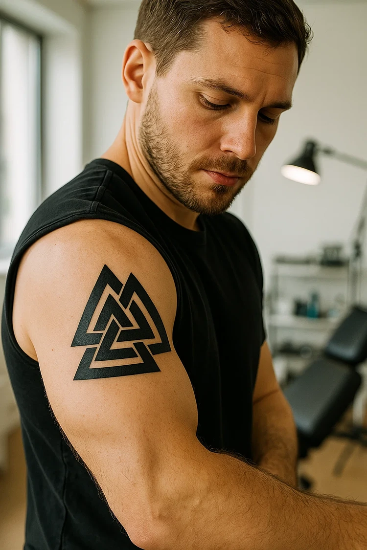 wikinger tattoo am arm odins knoten valknut