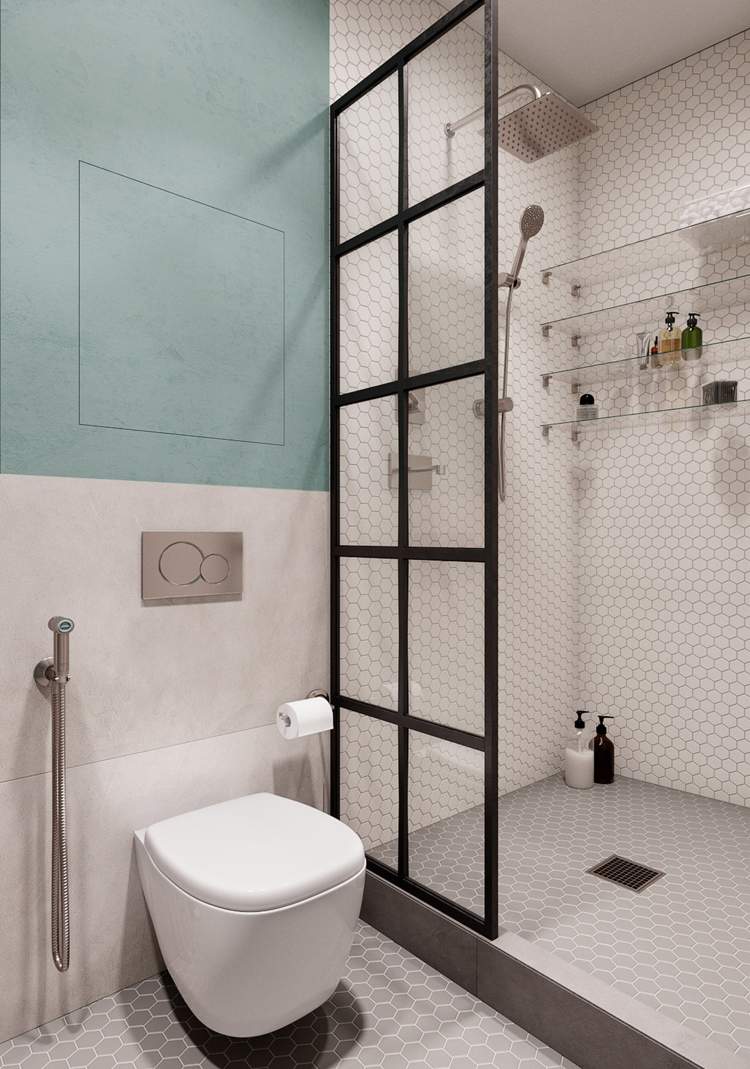 Badezimmer Weiß Grau Mintgrün Dusche