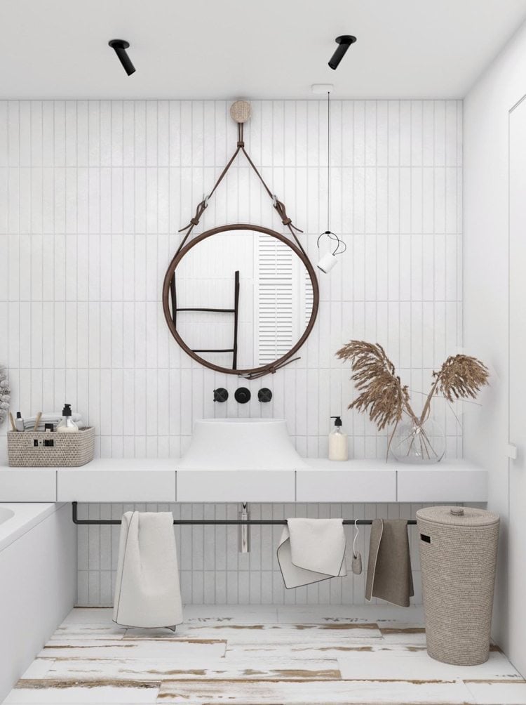 Badezimmer modern mit Ethno-Flair Deko Korb Leder