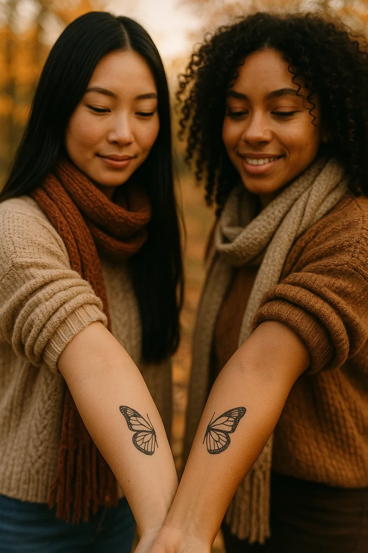 ausgefallene freundschaftstattoos schmetterling sich ergänzende teile