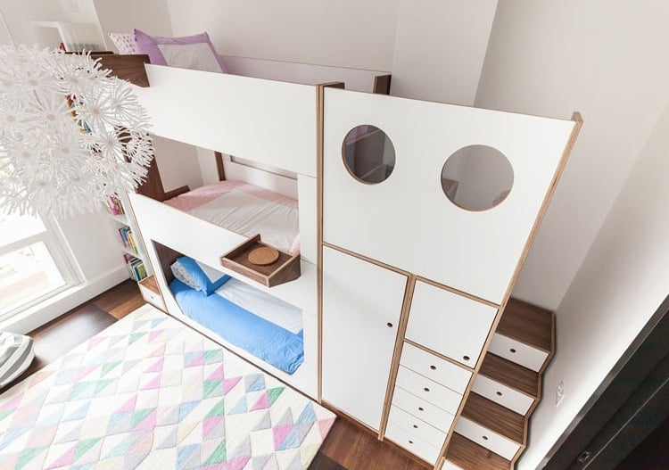 Etagenbett für Kinder drei weiss nachttische integriert
