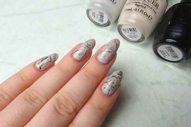 marmor nagel design nude schwarz grau selber machen edelstein optik