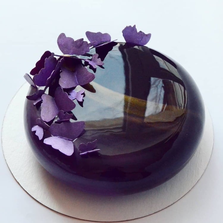mirror glaze torte lila marmorieren rezept