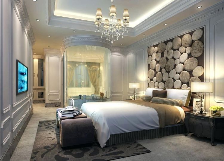 polsterwand im schlafzimmer wandpaneel bett rückenpolster wand rückenlehne polster design braun luxus modern