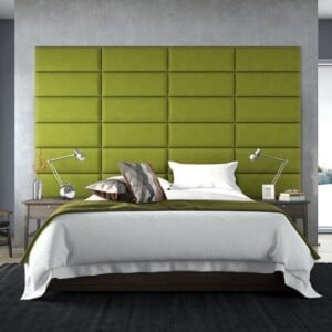 polsterwand im schlafzimmer wandpaneel bett rückenpolster wand rückenlehne polster design grün modern
