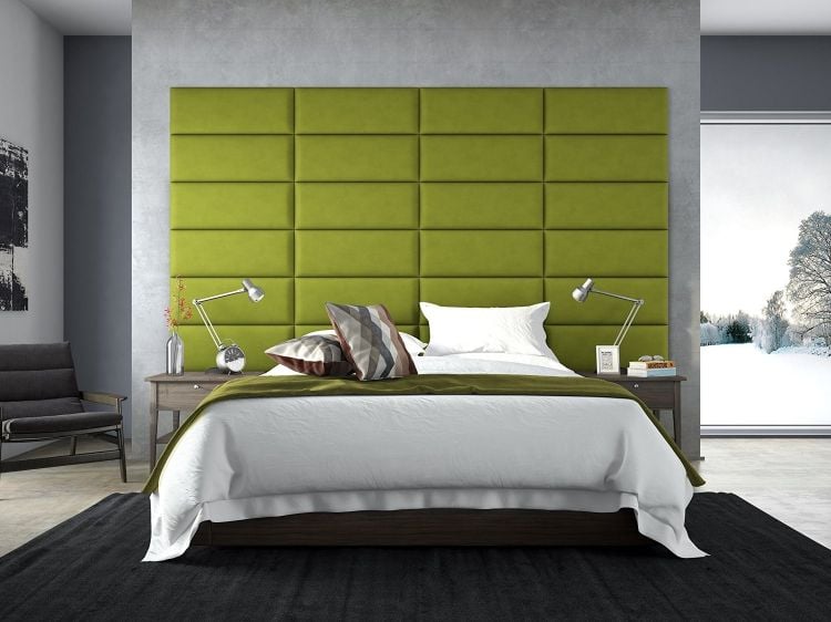 polsterwand im schlafzimmer wandpaneel bett rückenpolster wand rückenlehne polster design grün modern