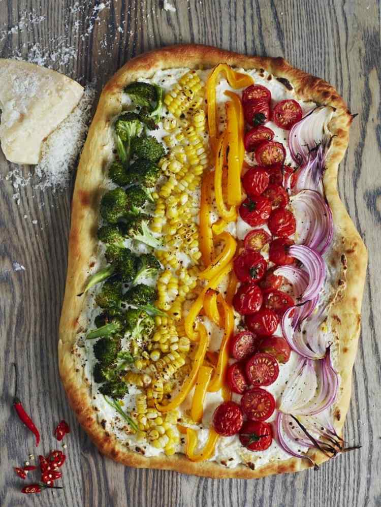 regenbogen pizza rezepte vom blech vegetarisch