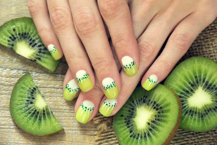 sommer nail art kiwi motiv grüne farbnuancen