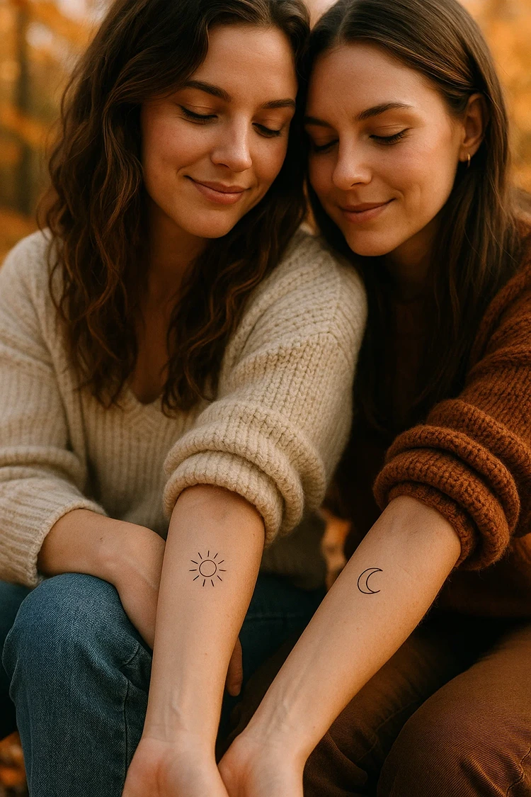 tattoos für beste freundinnen sonne und mond am unterarm