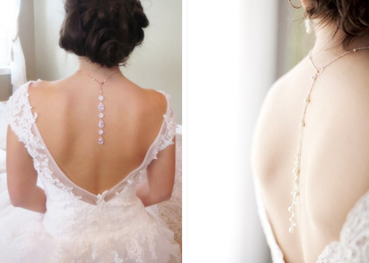 Hochzeitskleid mit tiefem Rückenausschnitt Akzent Kette mit Perlen-Anhänger