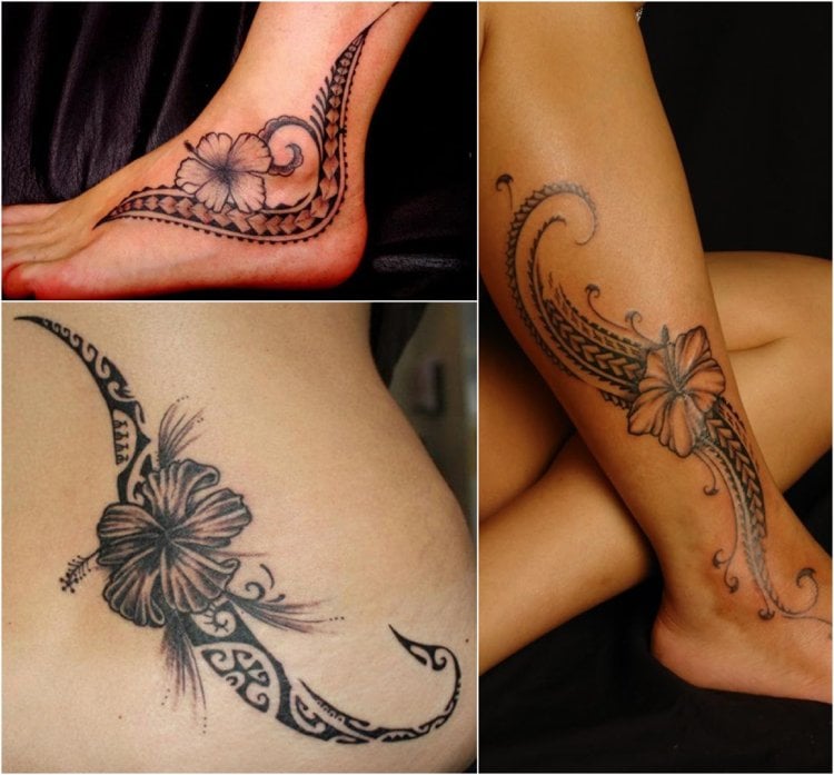 Maorie Tattoos Hibiskus Blumen Pakati Linien zarte Schönheit