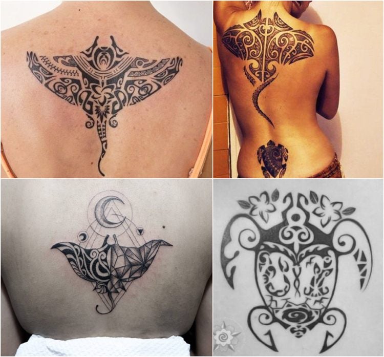 Maorie Tattoos Rochen Frauen Rücken Schildkröte