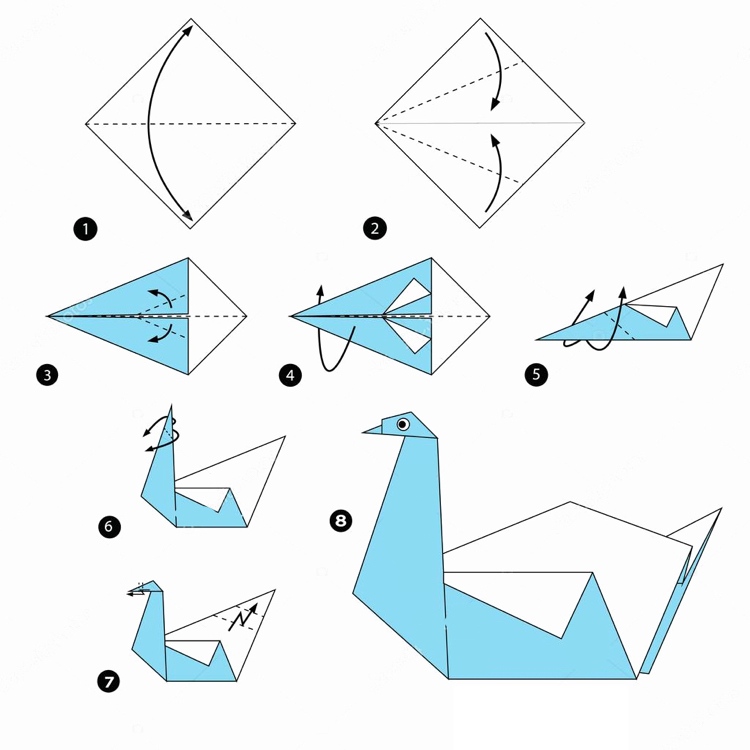 Origami Vogel Schwan falten Anleitung