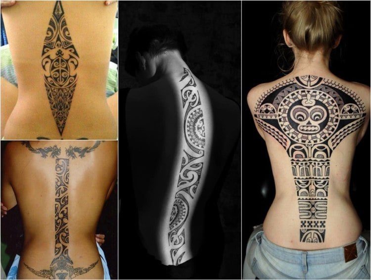 Polynesische Tattoos Maori Rücken Frauen Wirbelsäule