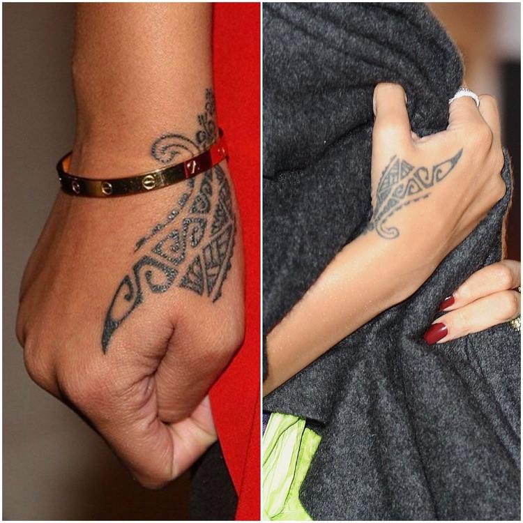 Rihanna Maorie Tattoo Handgelenk Spiralen Motive