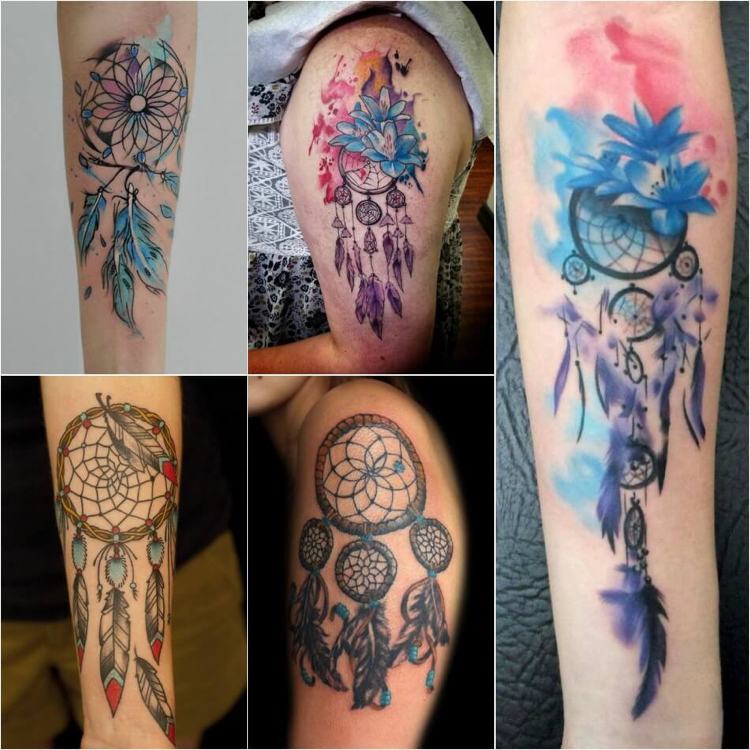 Traumfänger Tattoo bunt Motive Kombinationen Watercolor