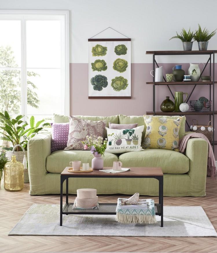 einrichtung wohnzimmer botanik-look pastelltöne zimmerpflanzen