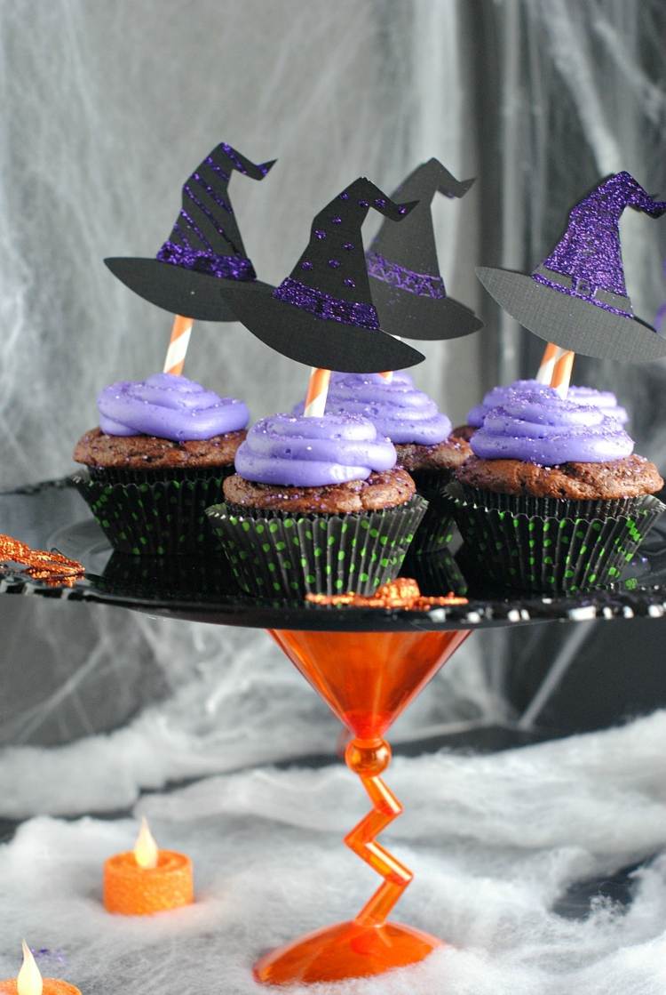 halloween muffins deko ideen hexenhut topper selber machen