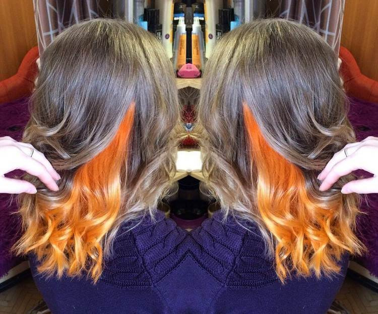 hidden rainbow hair farbkombination dunkelblond orange